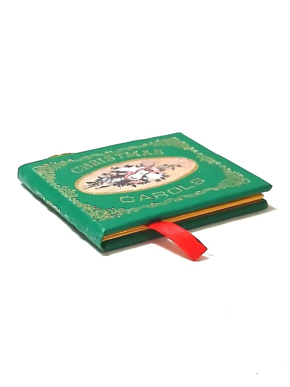 Vintage Christmas Carols Miniature Book Ornament Green Gold Sheet Music